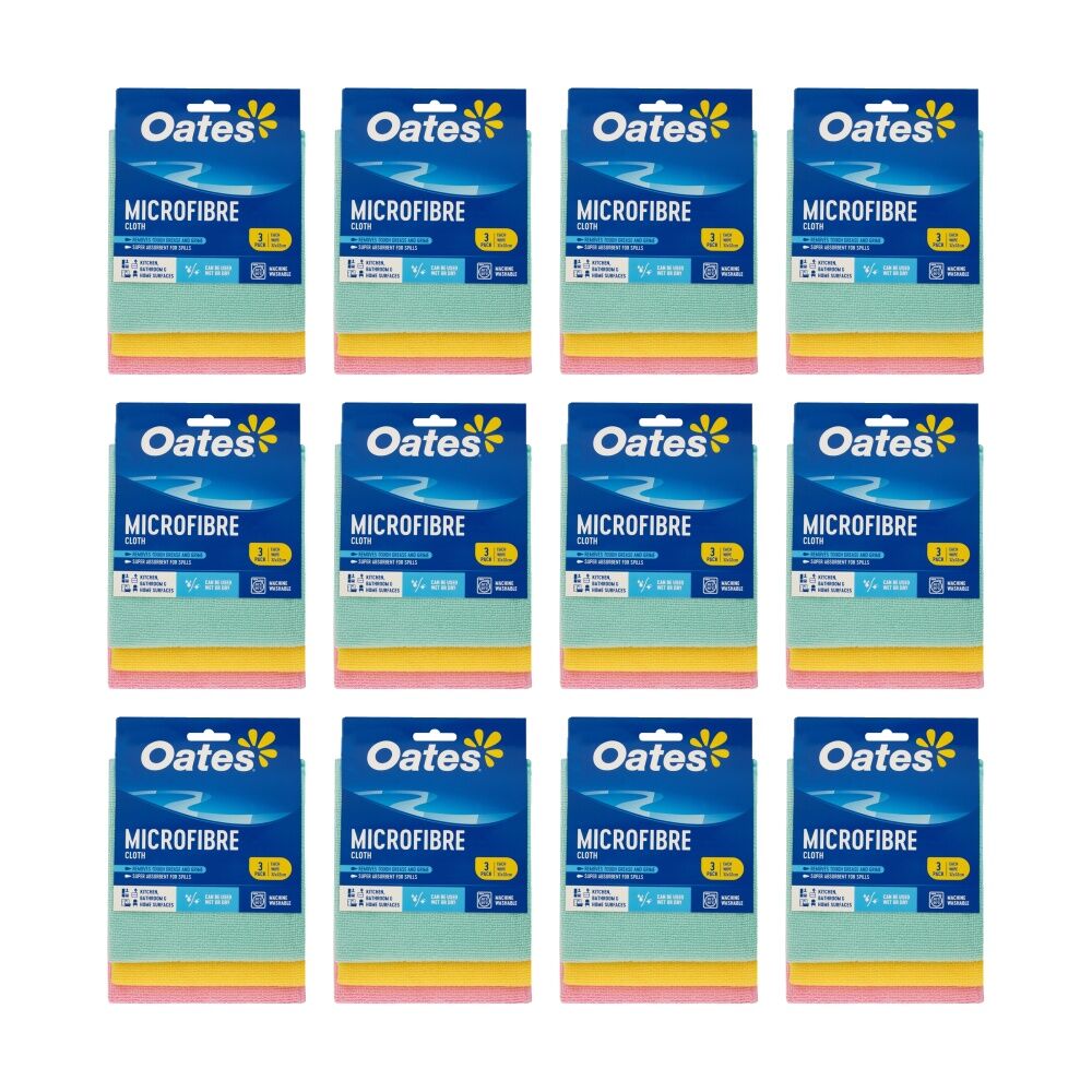 12x3pc Oates Microfibre Cloth Multi-Purpose Cleaning Cloths For Home Use