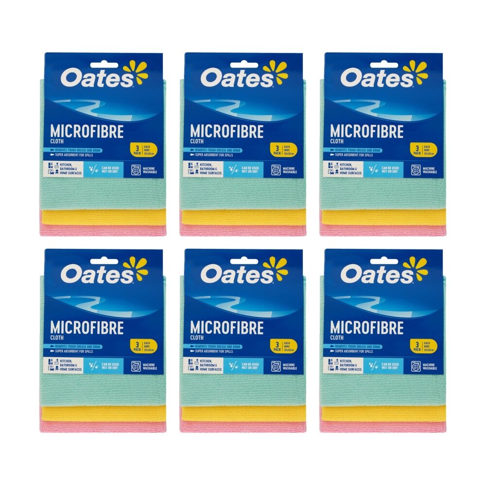 6x3pc Oates Microfibre Cloth Multi-Purpose Cleaning Cloths For Home Use