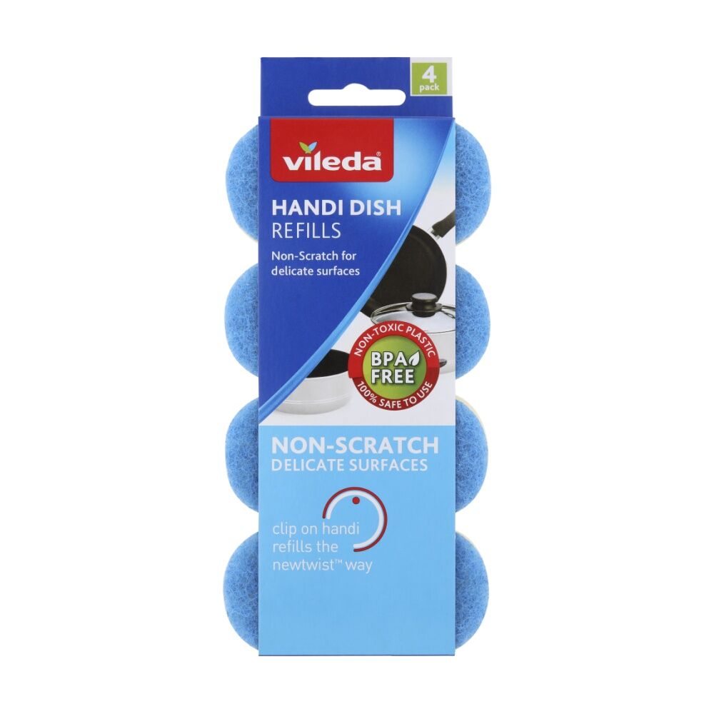 6x4pc Vileda Handi Dish Non-Scratch Refills Gentle Cleaning Sponges