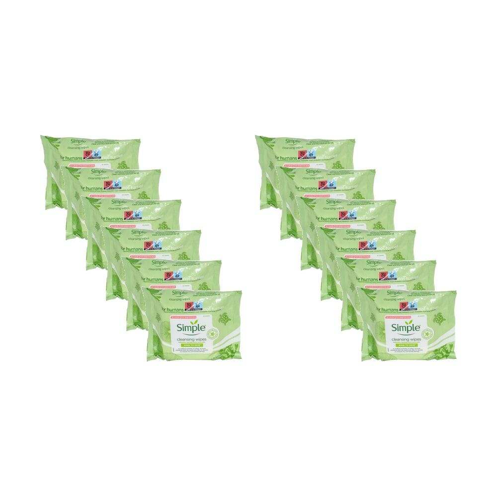 12x 25pc Simple Cleansing Facial Wipes Gentle Makeup Removal & Sensitive Skin