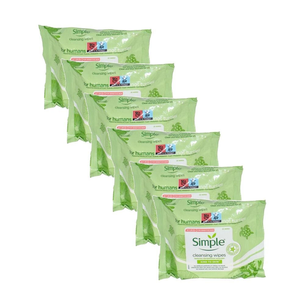 6x 25pc Simple Cleansing Facial Wipes Gentle Makeup Removal & Sensitive Skin