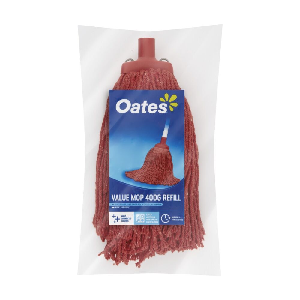 3PK Oates Value Mop Refill Red Absorbent Durable Cleaning Head 400g