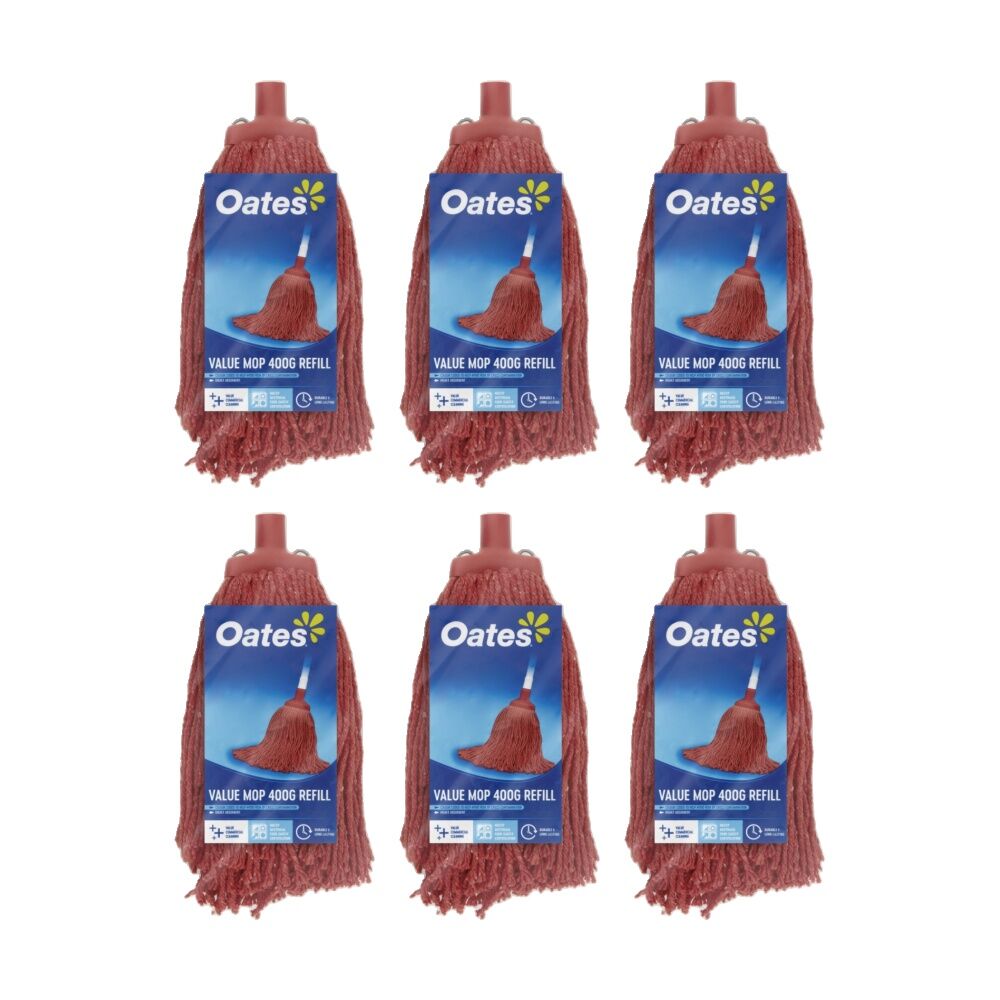 6PK Oates Value Mop Refill Red Absorbent Durable Cleaning Head 400g