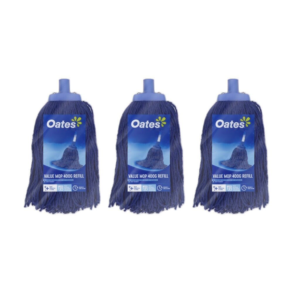 3PK Oates Value Mop Refill Absorbent Cleaning Replacement Pad Blue 400g