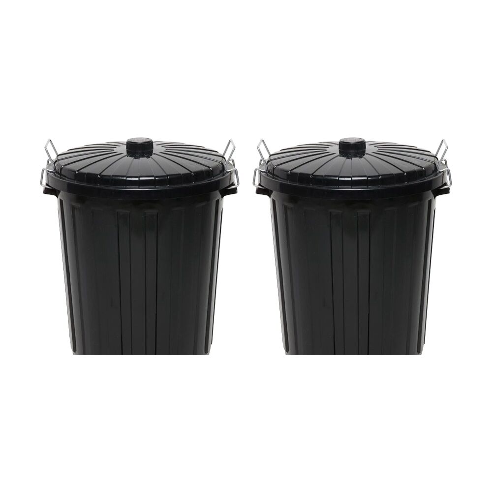 2PK Edco Easy Lock Metal Handles Plastic Garbage Bin With Lid 73L Black