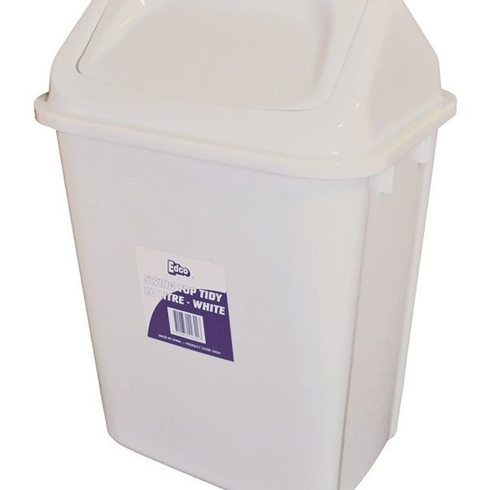 2PK Edco Double Sided Swing Top Tidy Bin W/ Removable Lid 10L White