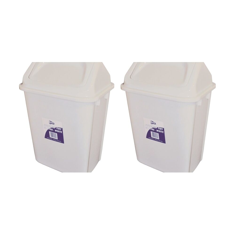 2PK Edco Double Sided Swing Top Tidy Bin W/ Removable Lid 10L White