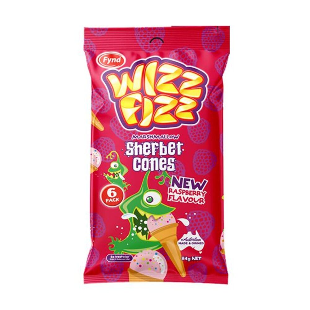 5x 6pc Wizz Fizz Raspberry Cones 84g Fruit Flavour Sour Lollies/Gummies