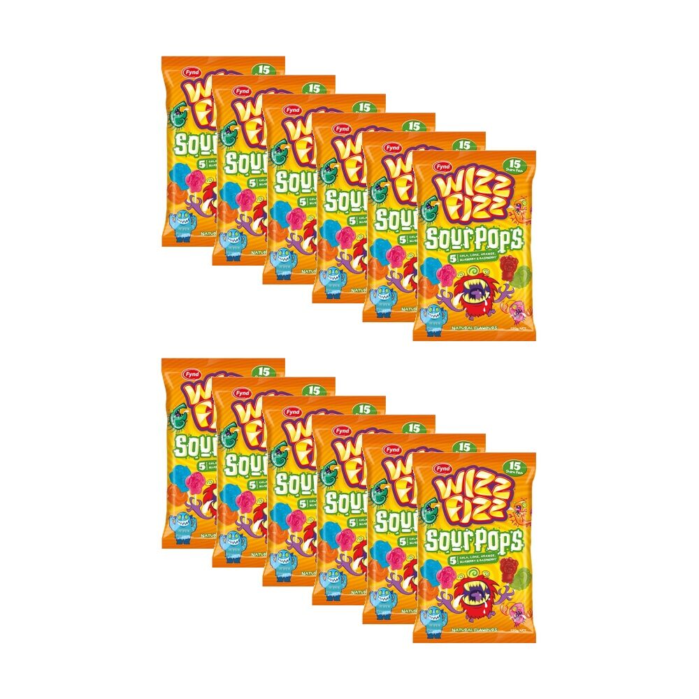 12PK Wizz Fizz Sour Pops 120g Fruit Flavour Lollies/Gummies