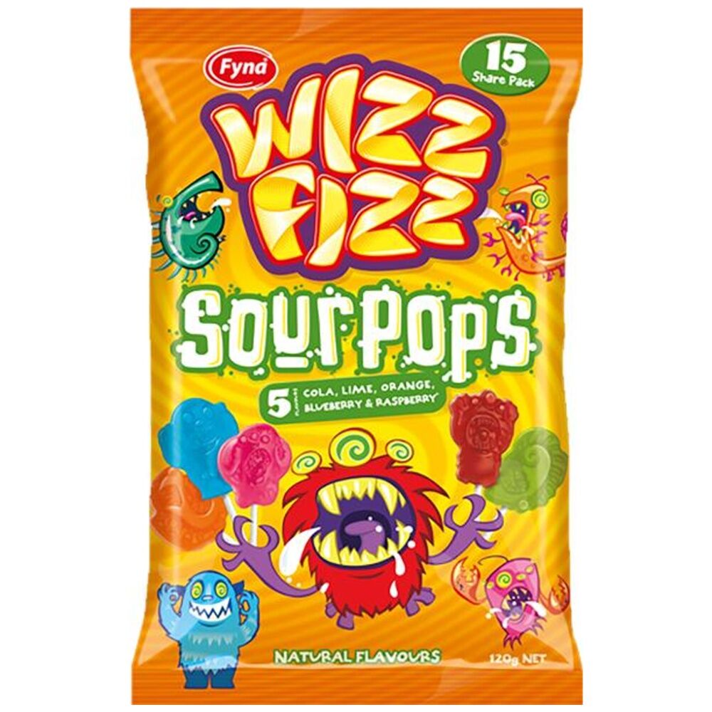 12PK Wizz Fizz Sour Pops 120g Fruit Flavour Lollies/Gummies
