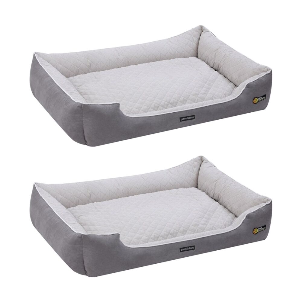 2x Paws And Claws Self Warming Walled Dog Pet Bed Grey 110x80x26cm X-Large