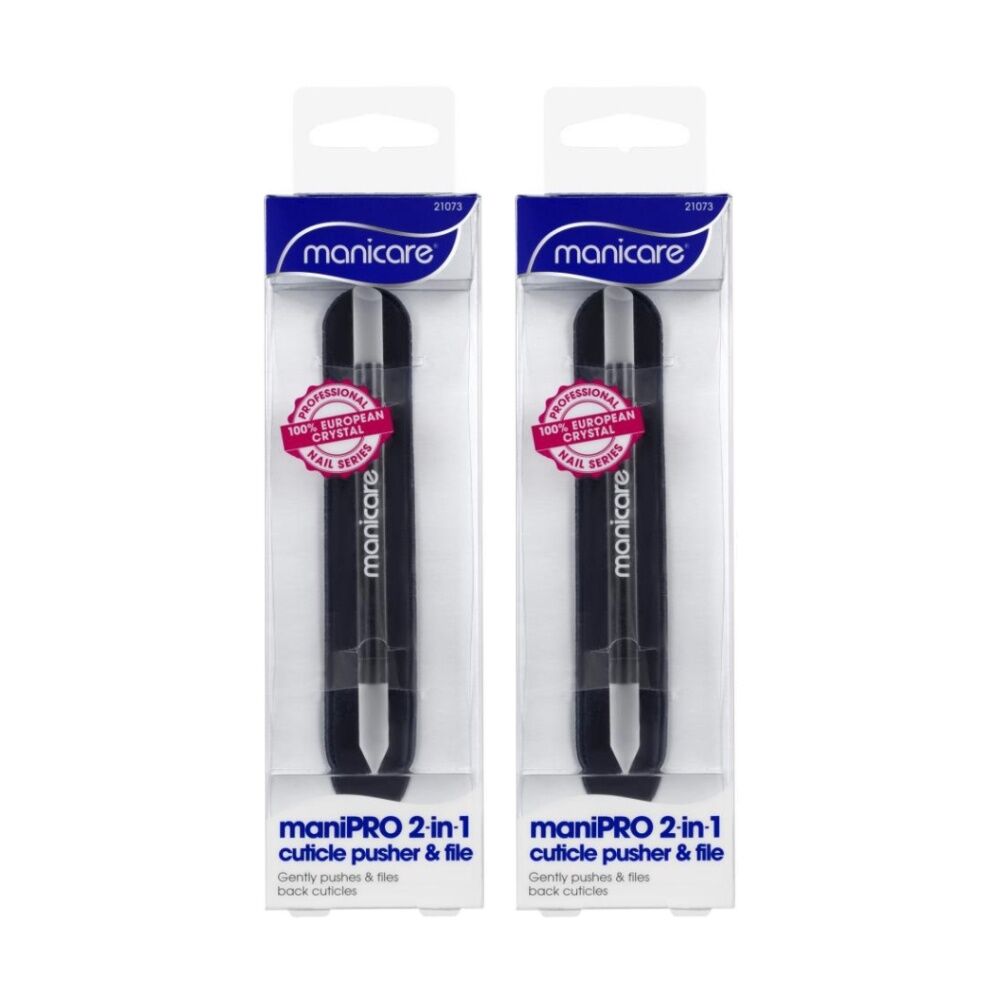 2PK Manicare ManiPRO 2 In 1 Cuticle Pusher And File Nail Care Tool Black