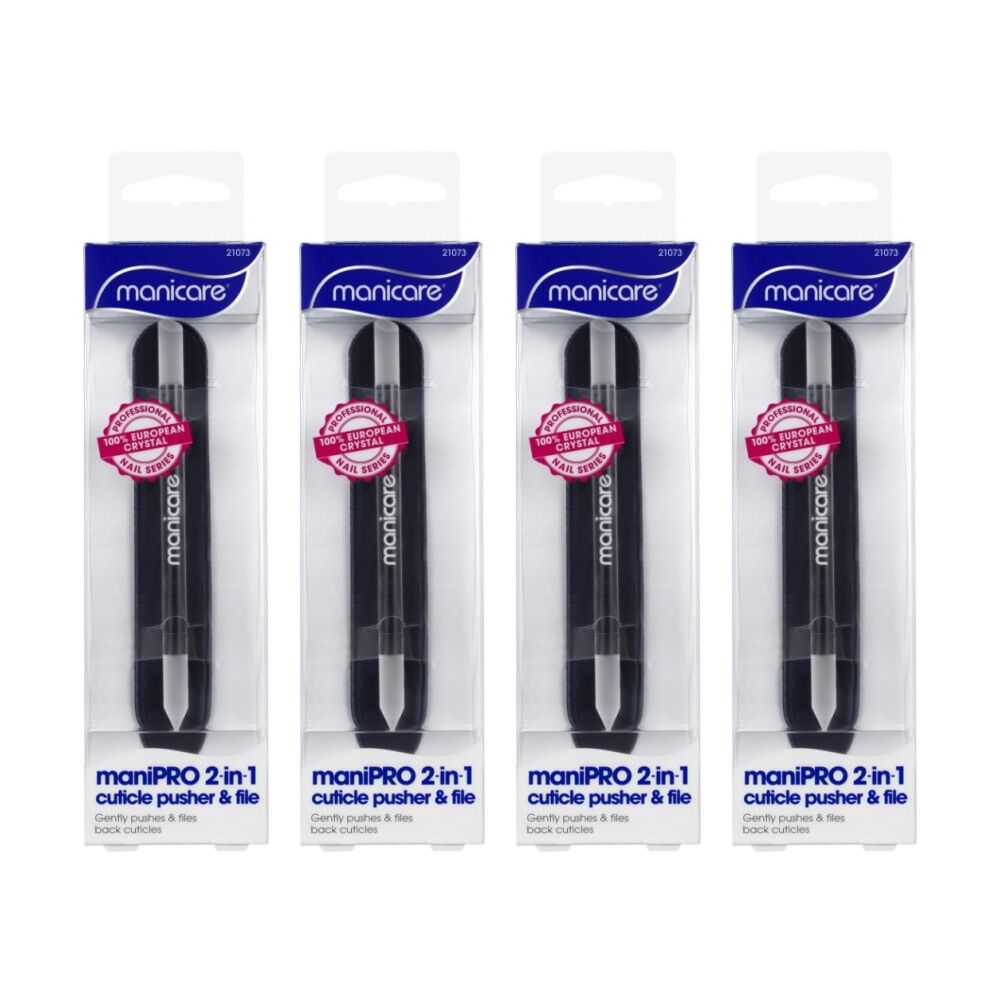 4PK Manicare ManiPRO 2 In 1 Cuticle Pusher And File Nail Care Tool Black