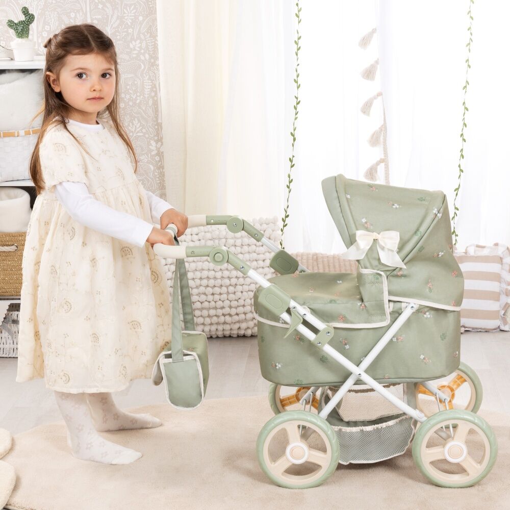 Bayer Trendy Doll Pram Adjustable Handle Foldable Soft Sage Green 46cm