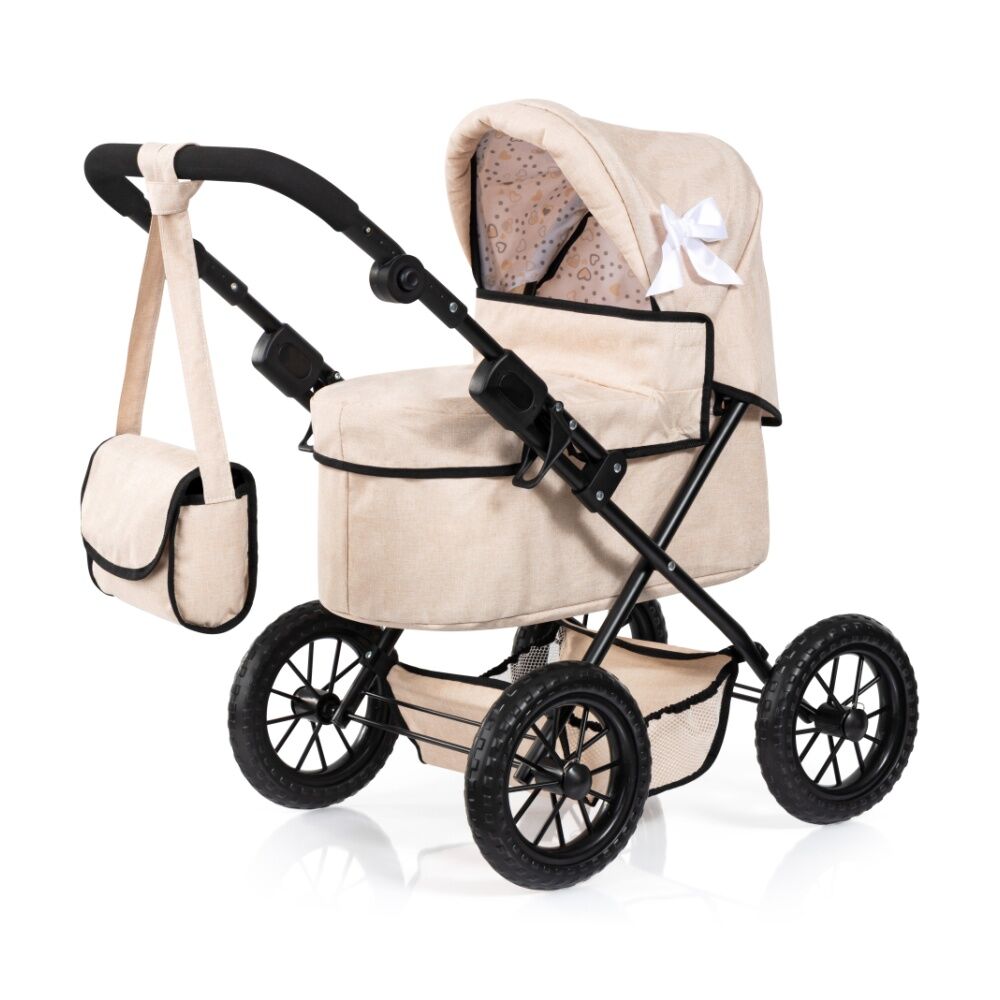 Bayer Trendy Doll Pram Adjustable Handle Foldable Beige For Dolls 46cm