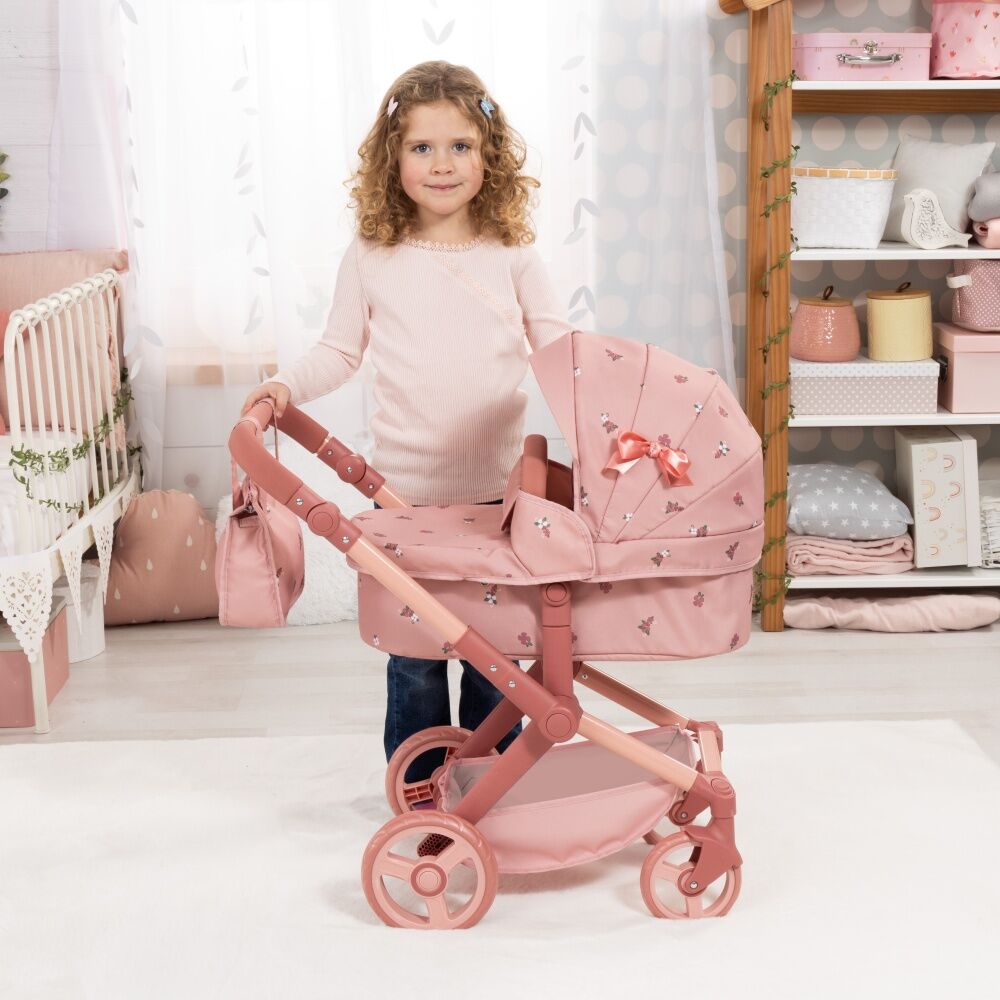 Bayer Xeo Doll Pram Flower Convertible Jogger Adjustable Handle Rose 52cm