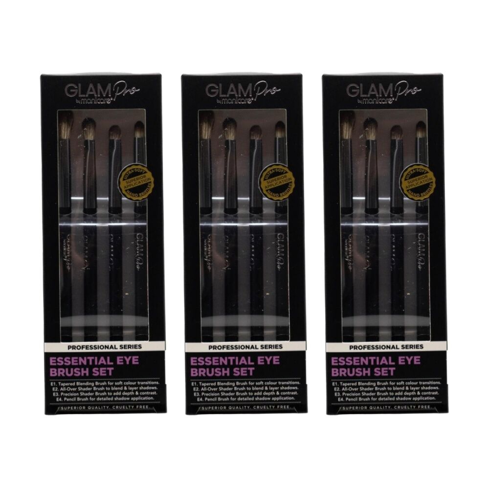 3x 4pc Manicare Essential Eye Brush Set Glam Pro Professional Series