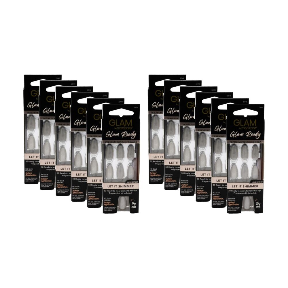 12PK Manicare Glam Ready Premium Pre Glued Nails Let It Shimmer High Shine