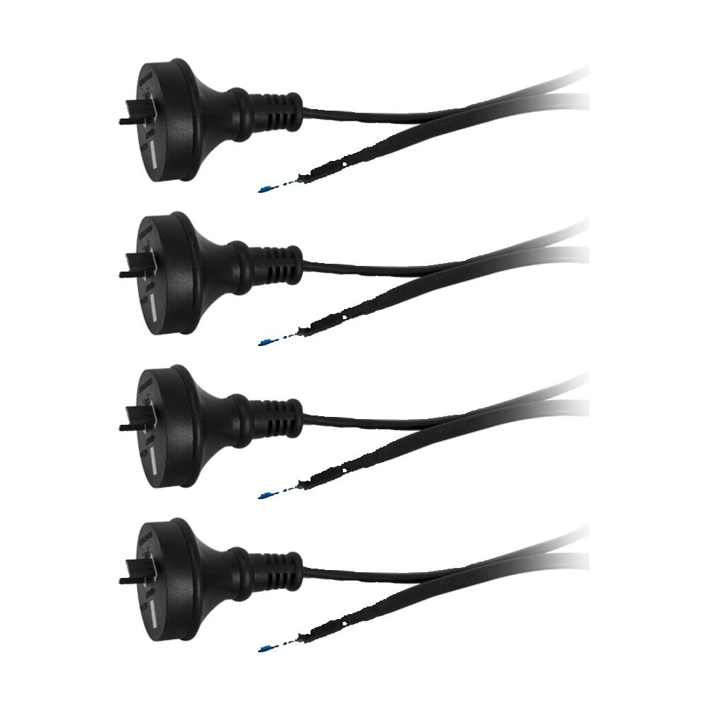 4PK Doss 7.5A 2 Core Mains Lead 2M Bare Wire Power Black Cable Cord