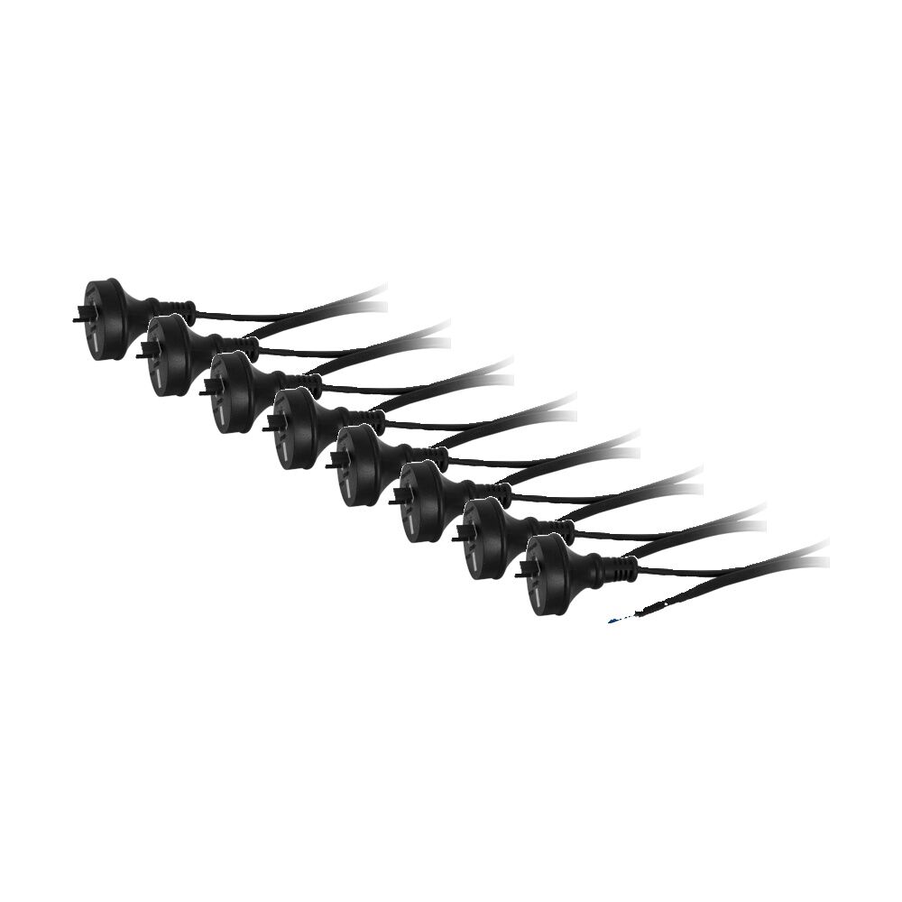 8PK Doss 7.5A 2 Core Mains Lead 2M Bare Wire Power Black Cable Cord