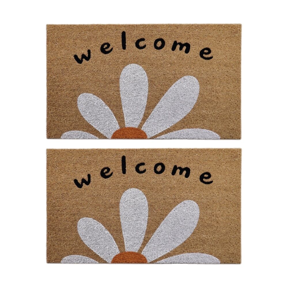 2PK Solemate Large Daisey Wel Coir Back Indoor/Outdoor Floor & Door Mat 45x75cm