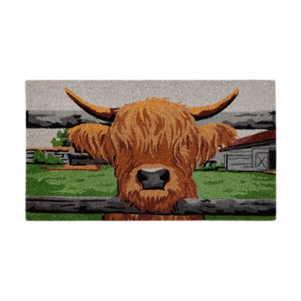 2PK Solemate Highland Cow Coir Back Indoor/Outdoor Floor & Door Mat 45x75cm
