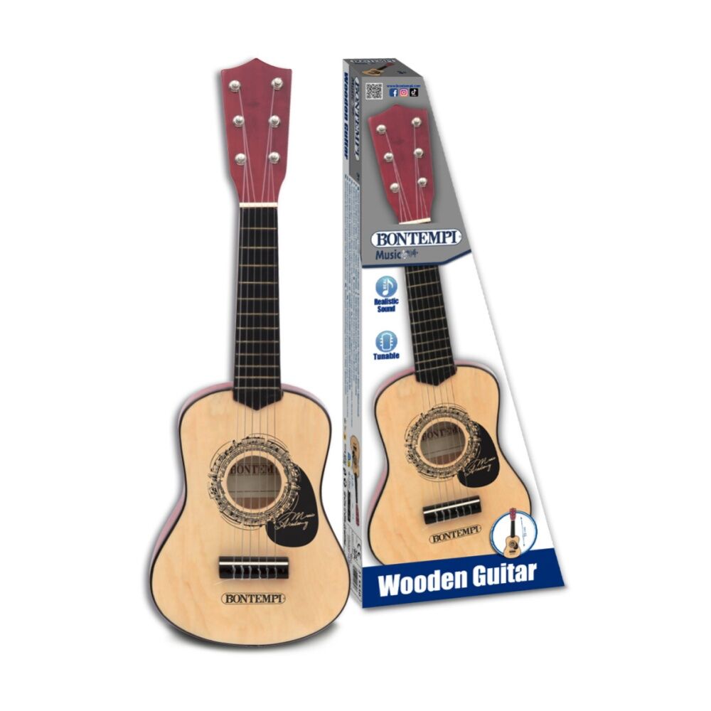 Bontempi Wooden Guitar Classical 6 Strings Tunable With Plectrum 55cm