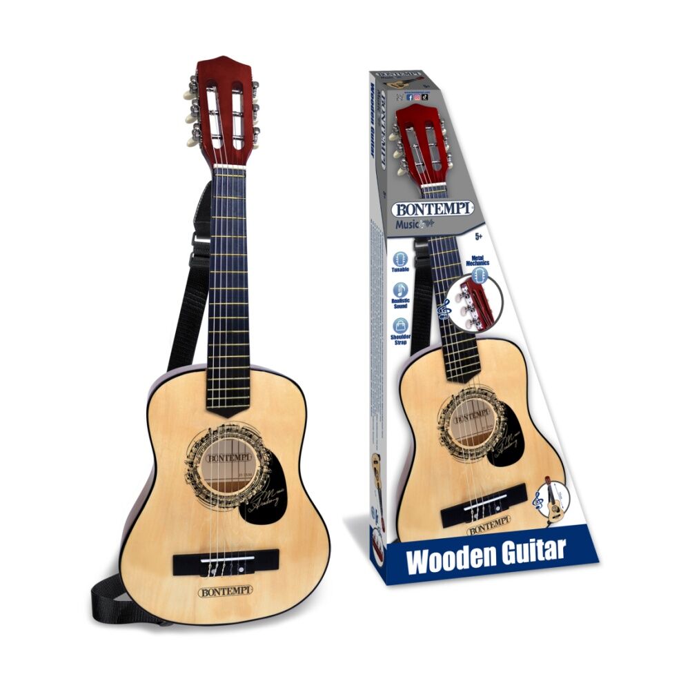Bontempi Wooden Guitar Classical 6 Strings Tunable With Shoulder Strap 75cm