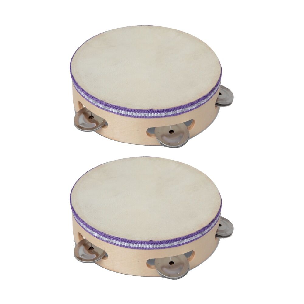 2PK Bontempi Wooden Tambourine Membrane Cymbals Realistic Sound Natural 190mm
