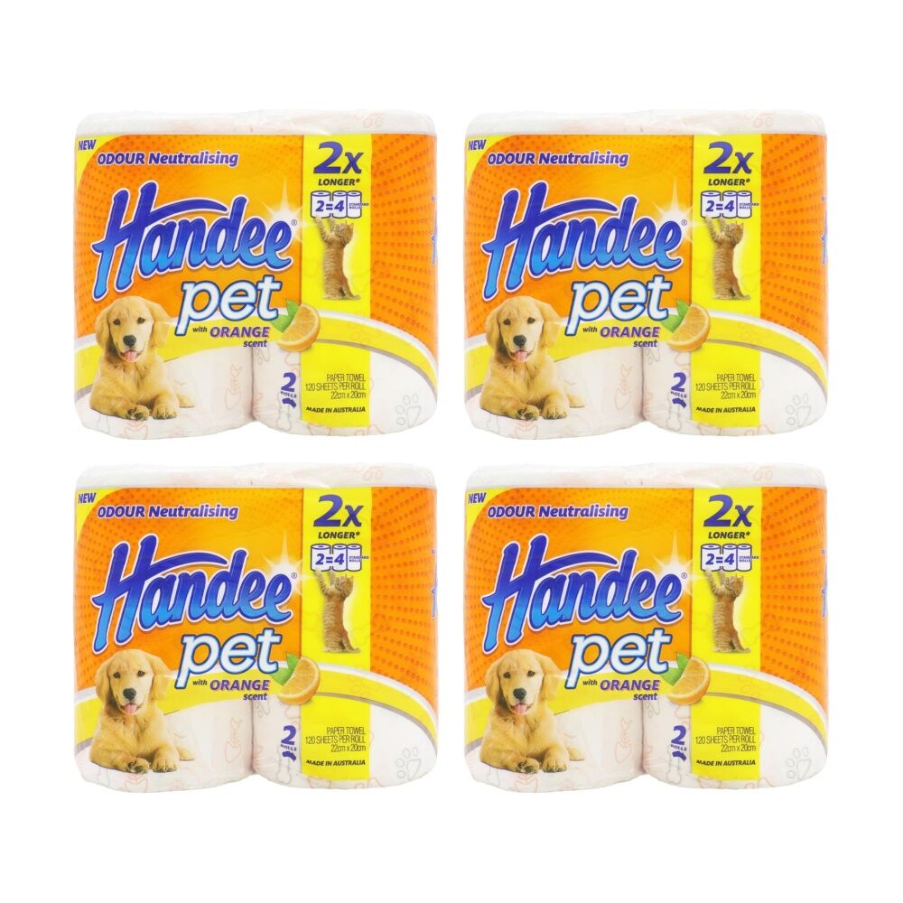 4PK Handee Paper Towel 2 Pack Odour Neutralising For Pets 120 Sheets Per Roll