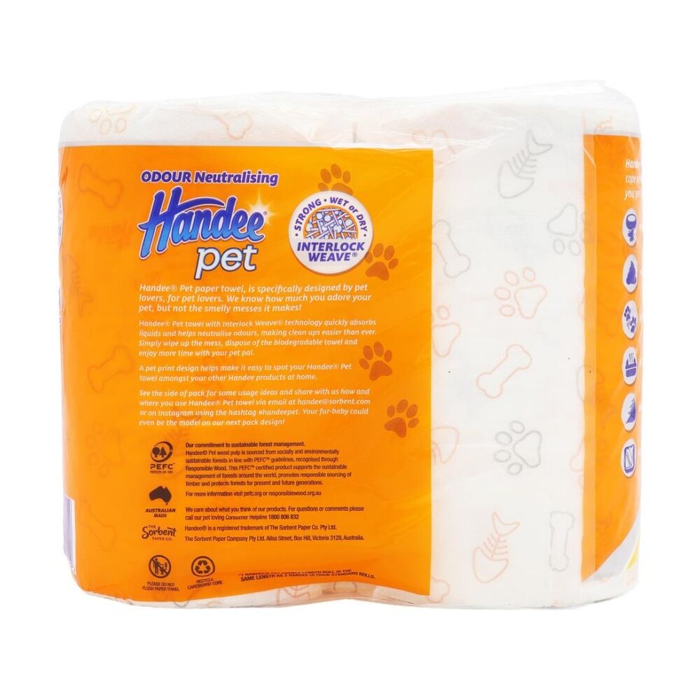 8PK Handee Paper Towel 2 Pack Odour Neutralising For Pets 120 Sheets Per Roll