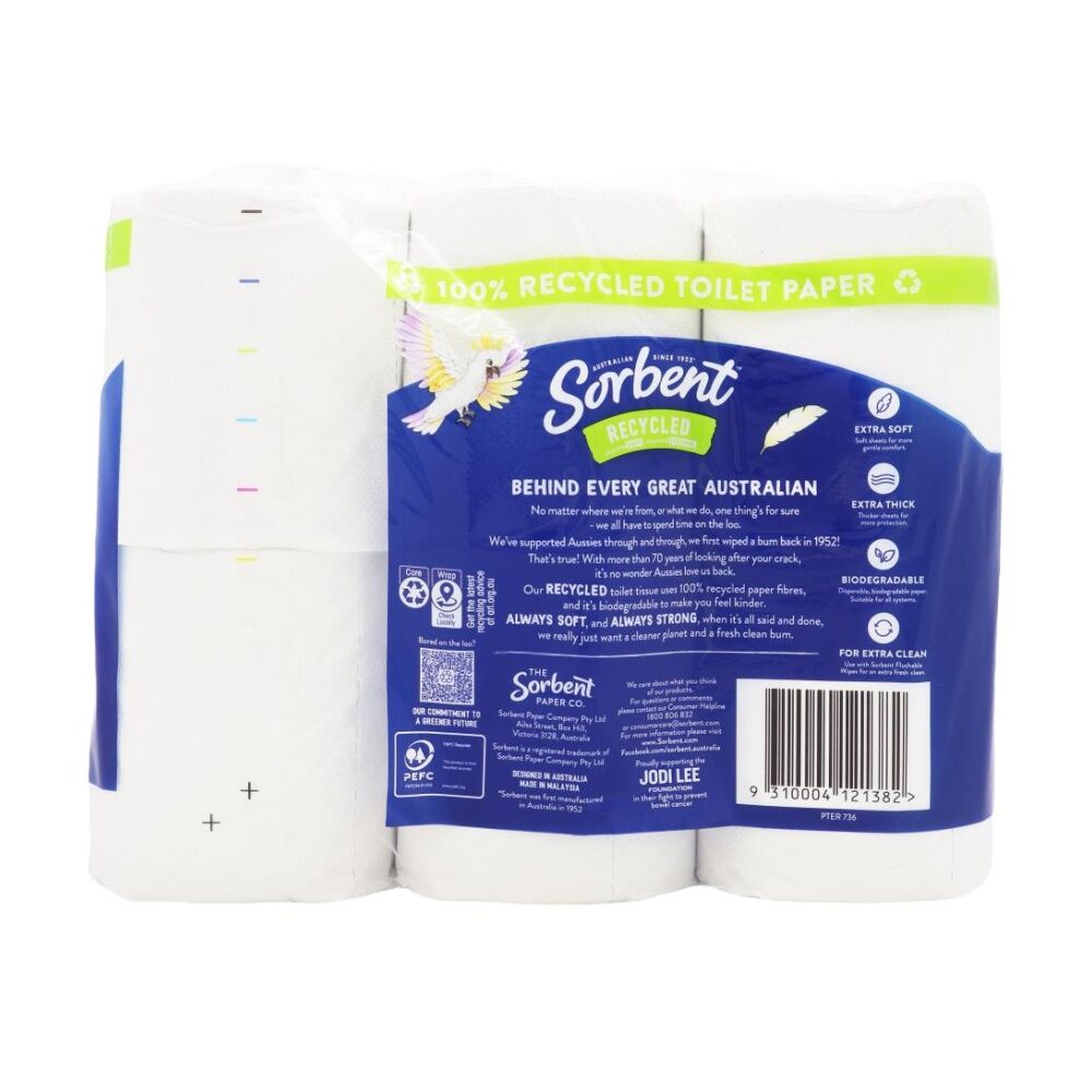 4x 12pc Sorbent Toilet Roll Paper Set 3 Ply Recycled Toilet-Paper