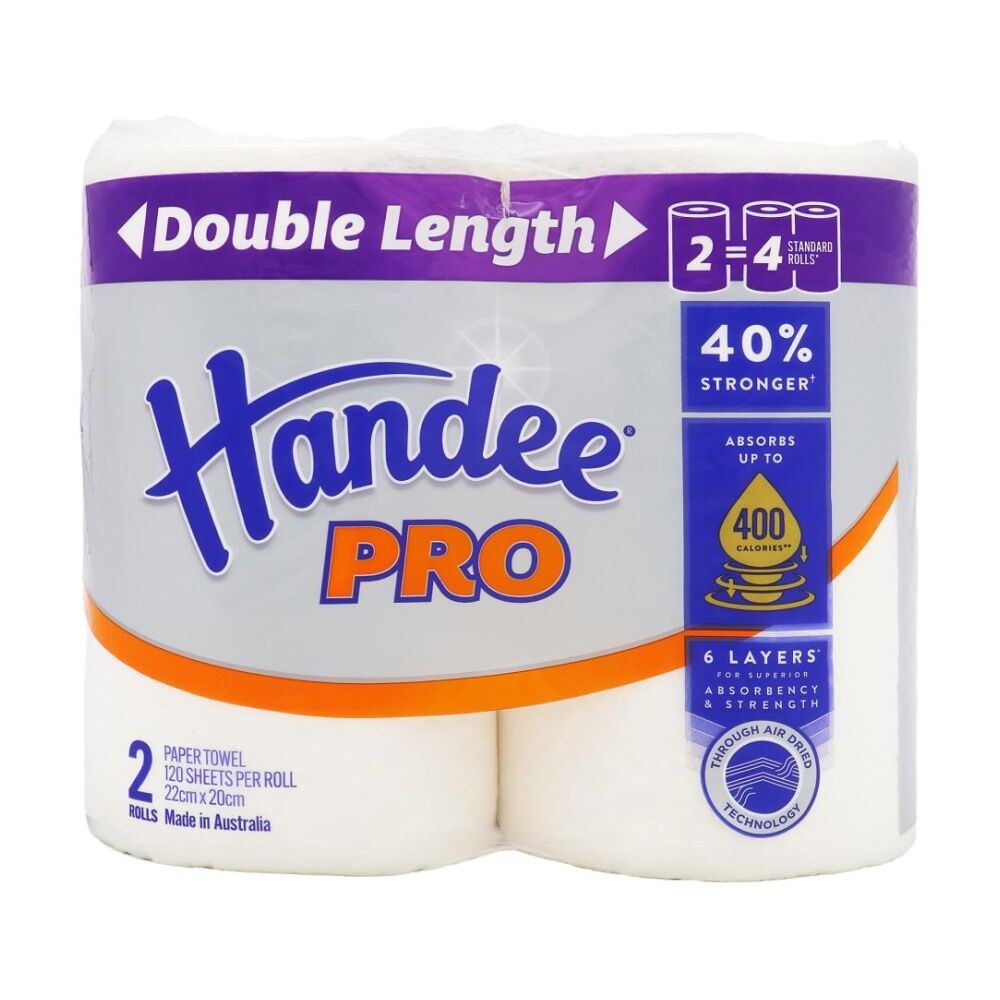 8PK Handee Paper Towel 2 Pack 120 Sheets Per Roll 6 Layers 22cm x 20cm Pro
