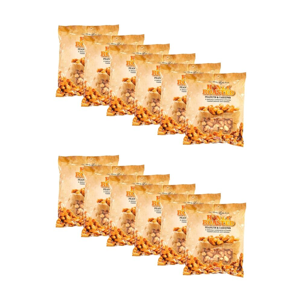 12PK The Happy Nut Co Honey Roasted Peanuts & Cashews Ready To Eat Snack 400g