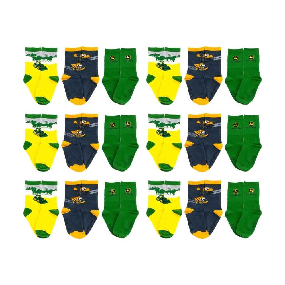 6x 3pc John Deere 2-4Y Shortie Truck Design Cotton Blend Socks For Toddlers