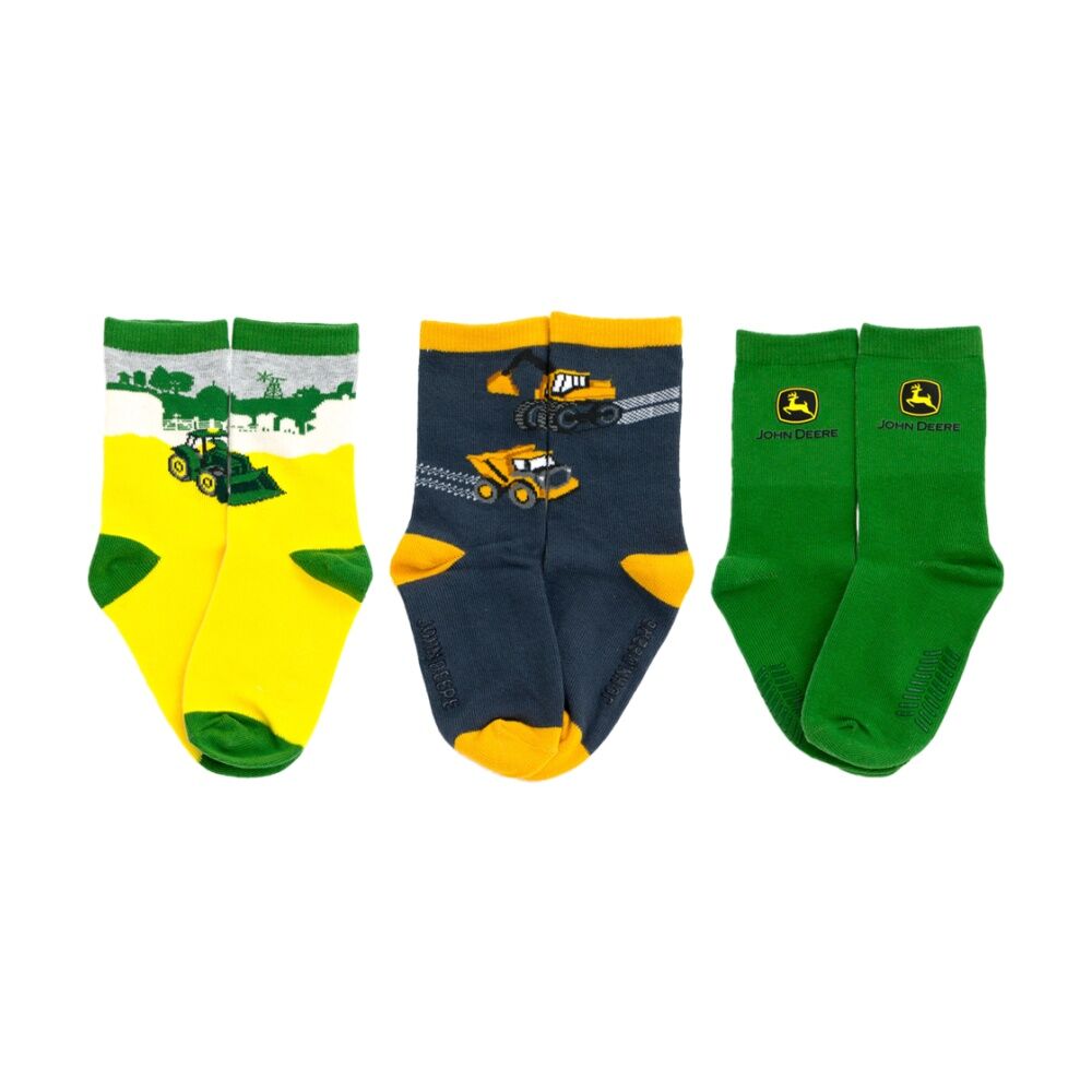 3x 3pc John Deere 4-6Y Shortie Truck Design Cotton Blend Socks For Kids