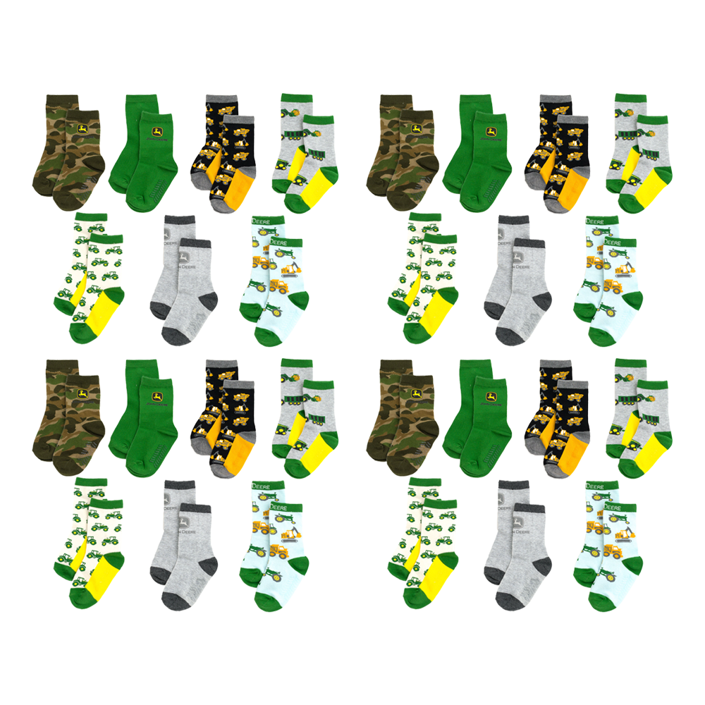 4x 7pc John Deere 4-6Y Truck Non-Slip Grip Cotton Blend Crew Socks Set