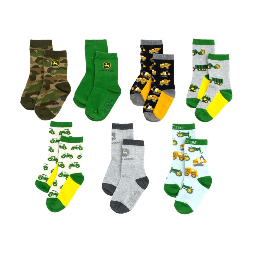 4x 7pc John Deere 4-6Y Truck Non-Slip Grip Cotton Blend Crew Socks Set