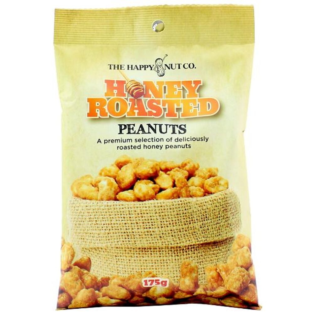 12PK The Happy Nut Co Honey Roasted Peanuts Ready To Eat Snack 175g