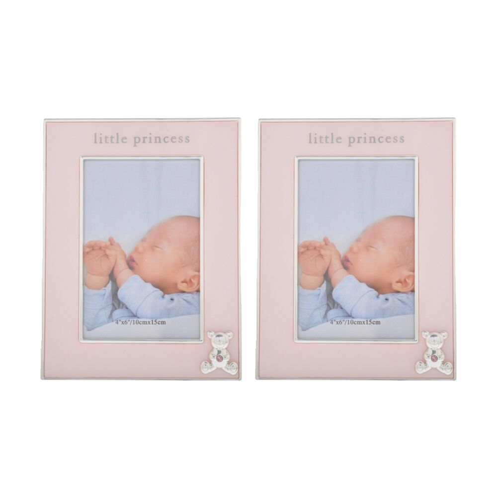 2PK Gibson Gifts Little Princess Picture Photo Frame 4x6 Blush Pink Glass
