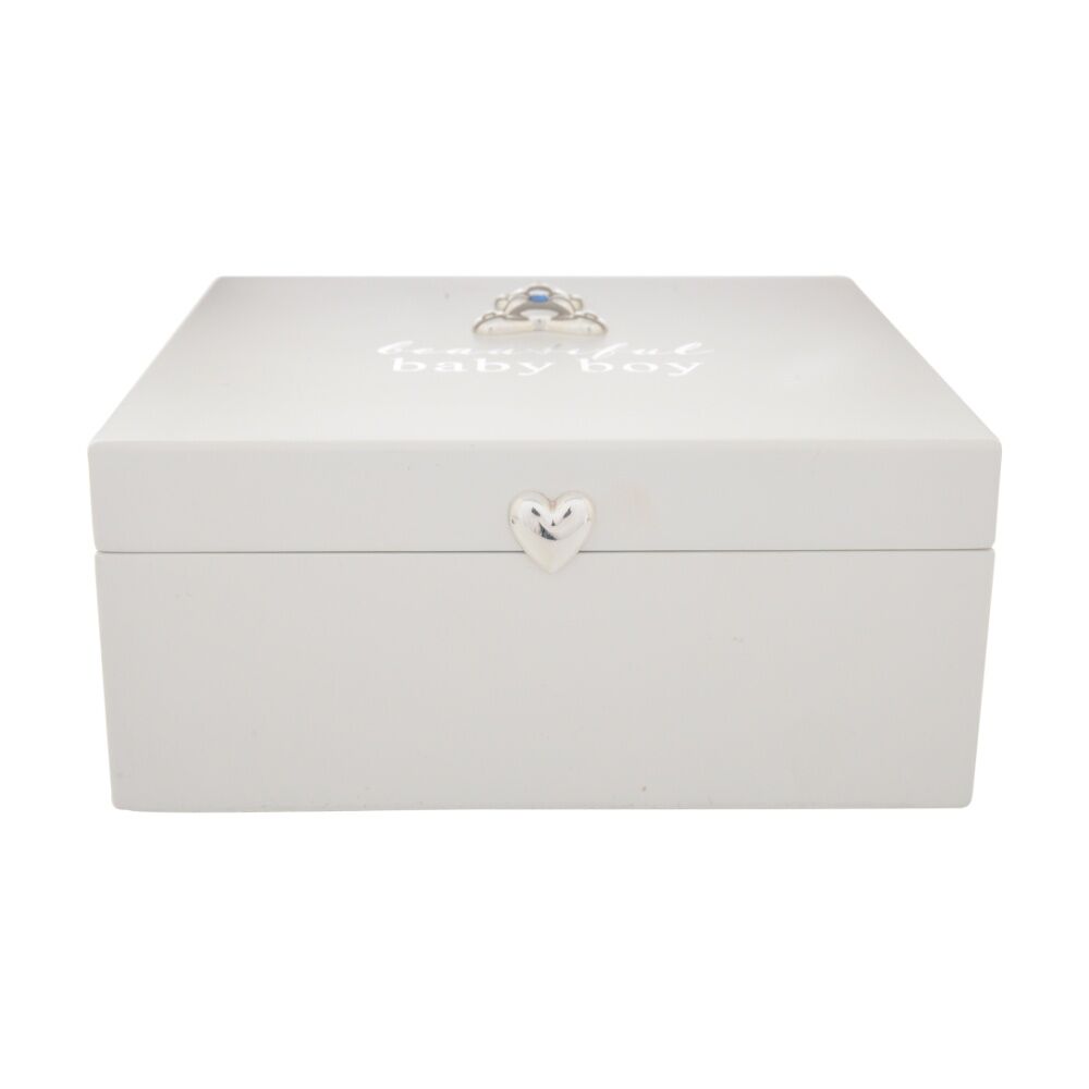 Gibson Gifts Baby Boy Keepsake Box White w/ Teddy Bear Blue Crystal Accent