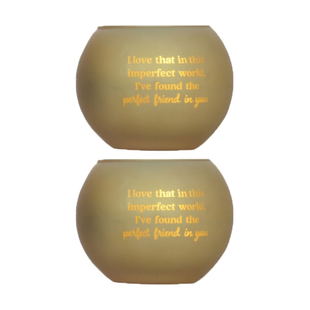 2PK Love & Light Friend Tea Soy Candle Holder Home Decoration Gift Gold Glass