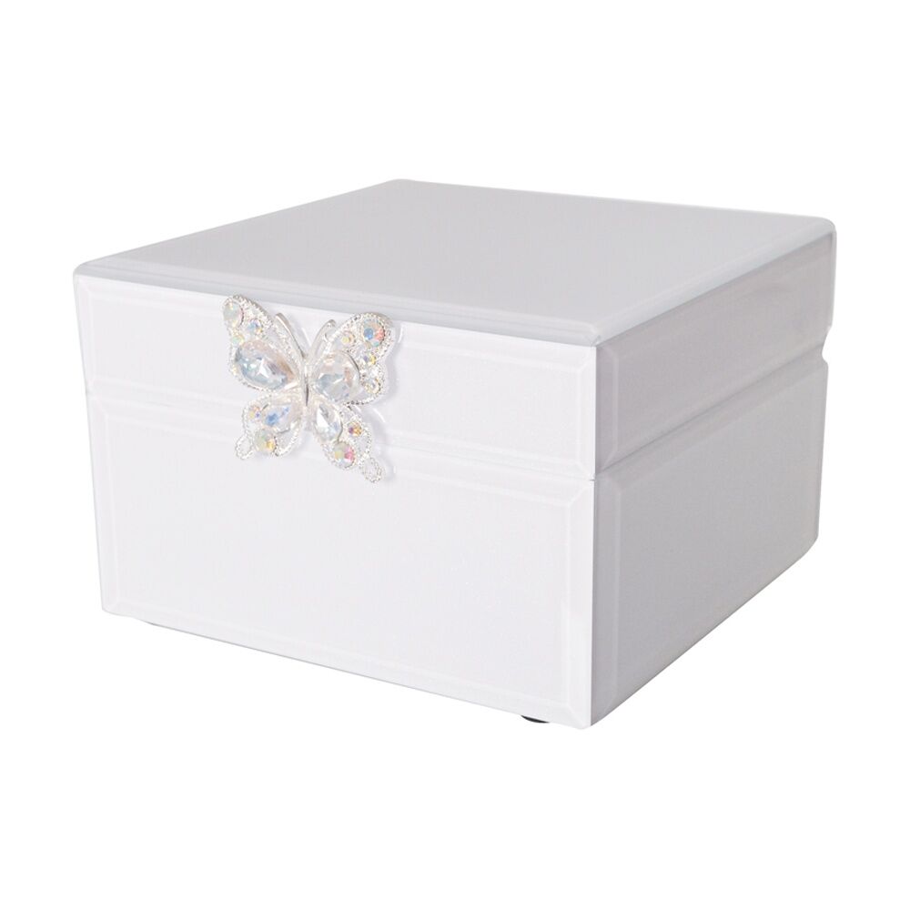 2PK Gibson Gifts Crystal Butterfly Jewellery Box Small White Shimmer Storage