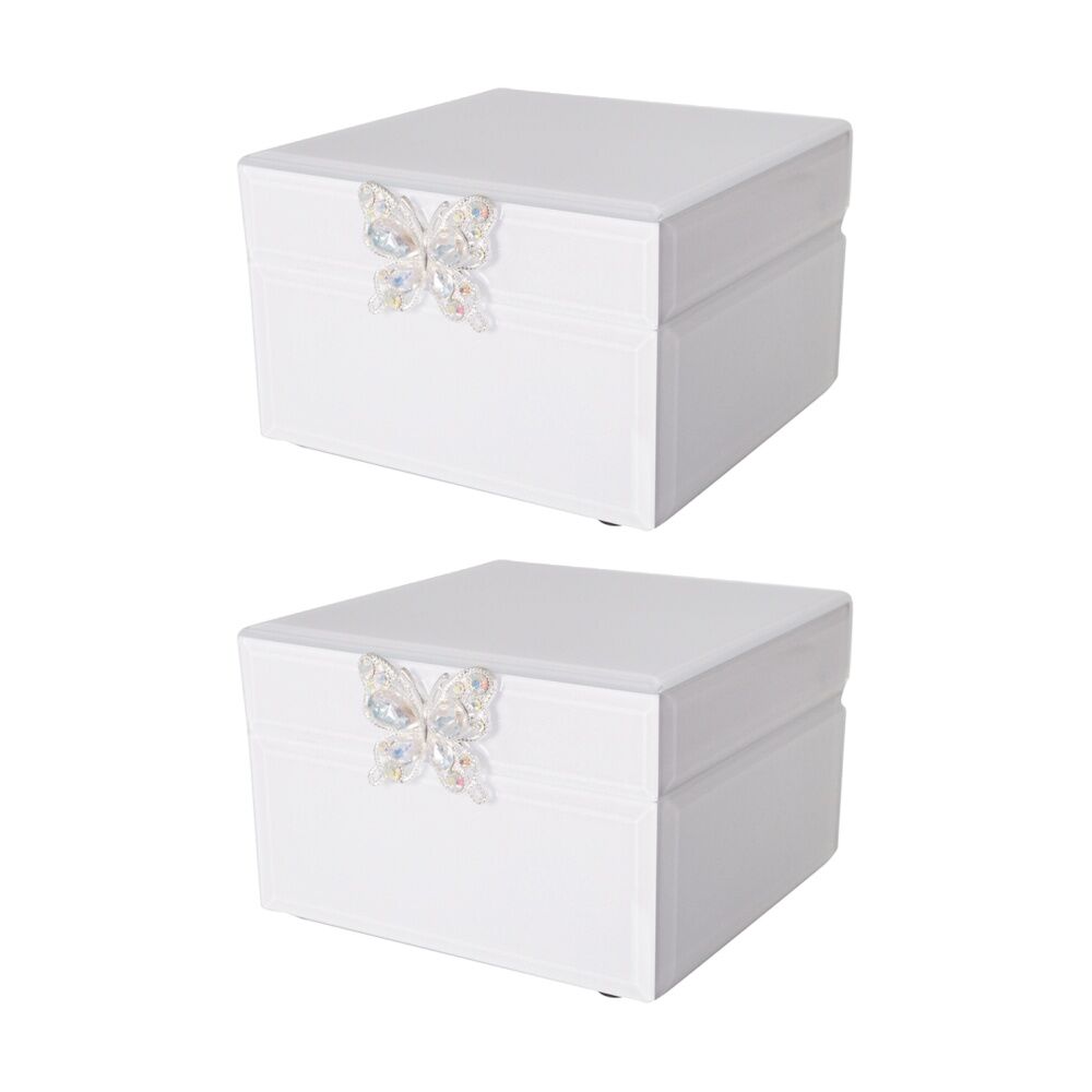2PK Gibson Gifts Crystal Butterfly Jewellery Box Small White Shimmer Storage