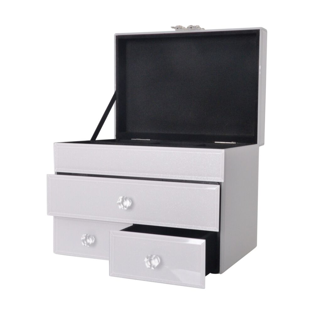 Gibson Gifts Crystal Butterfly Jewellery Box Large White Shimmer Chest