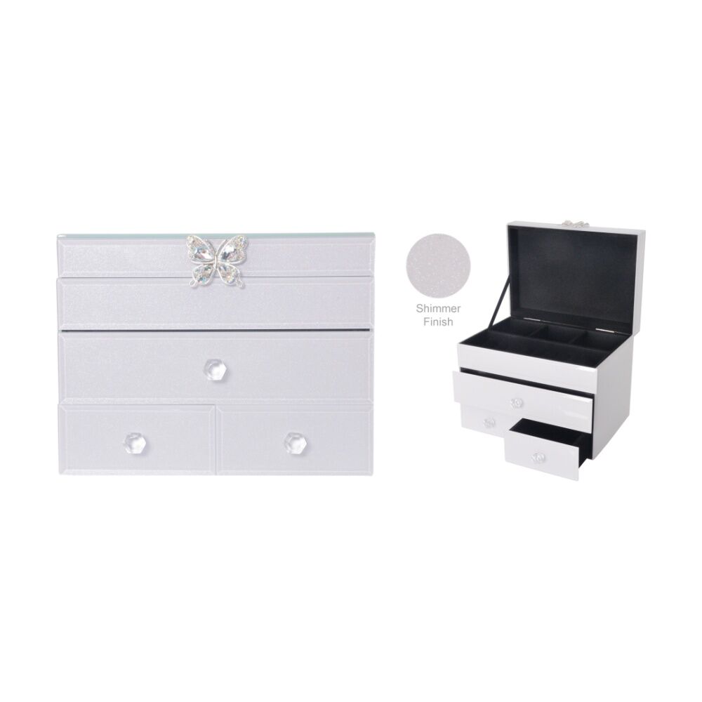 Gibson Gifts Crystal Butterfly Jewellery Box Large White Shimmer Chest