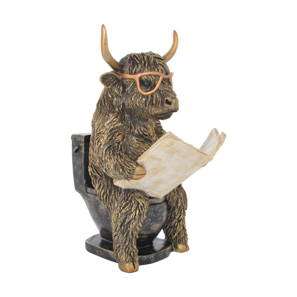 Gibson Gifts Cool Cow Loo Time Highland Figurine Bronze Polyresin