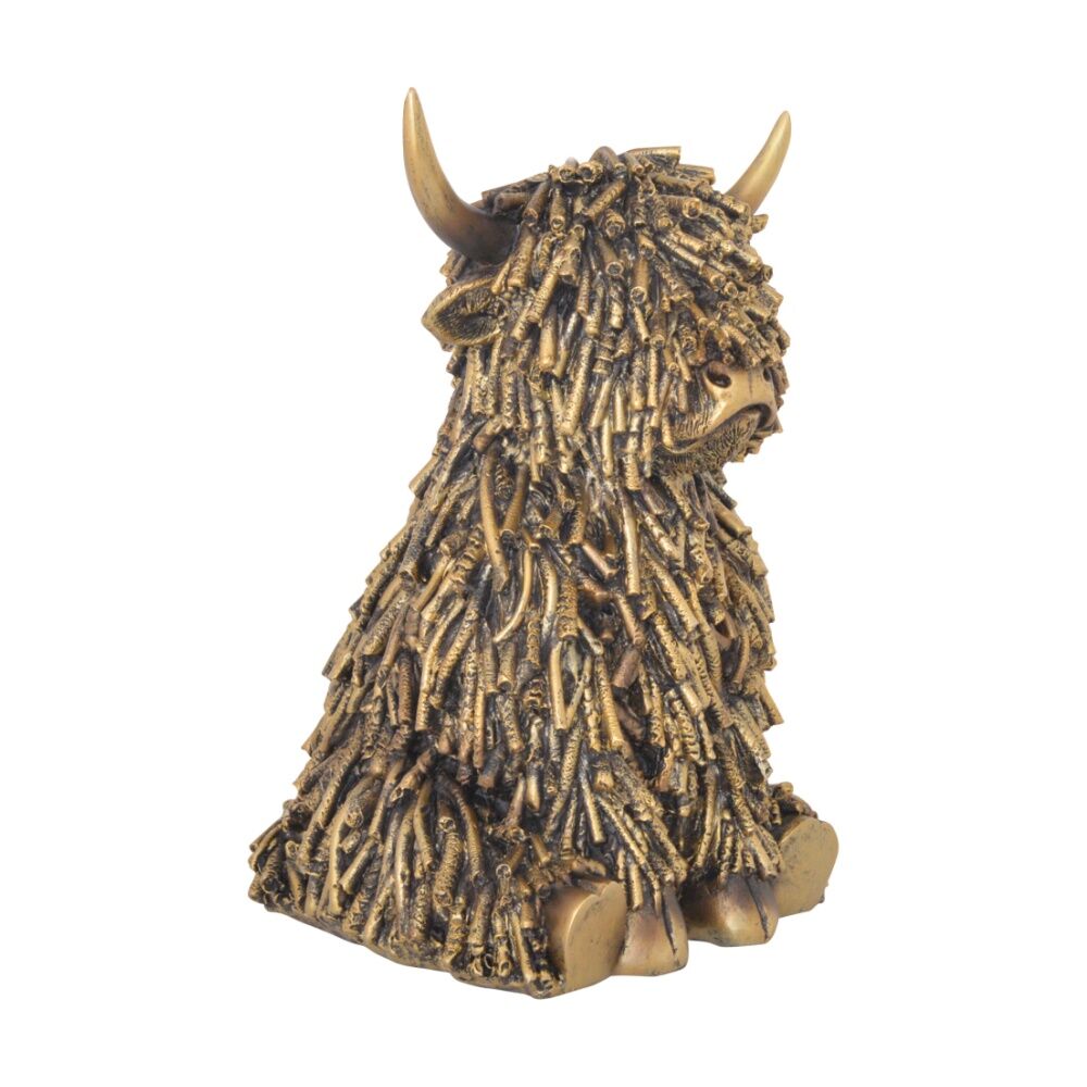 Gibson Gifts Shaggy Cow Sitting Highland Figurine Bronze Polyresin