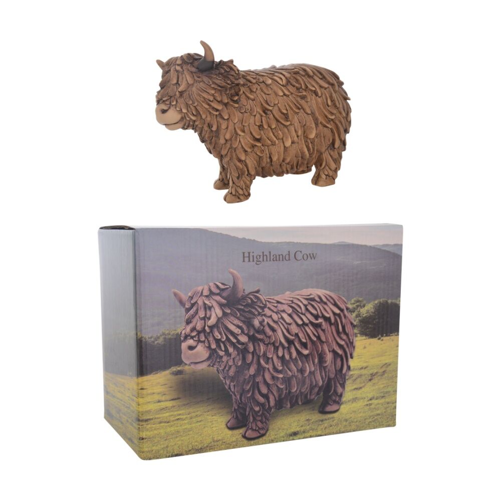 Gibson Gifts Hughie Highland Cow Large Figurine Brown Polyresin