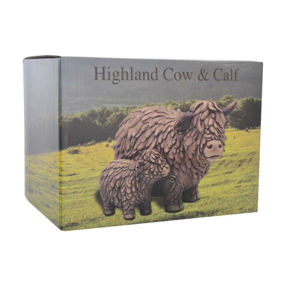 Gibson Gifts Hughie Highland Cow & Calf Figurine Brown Polyresin